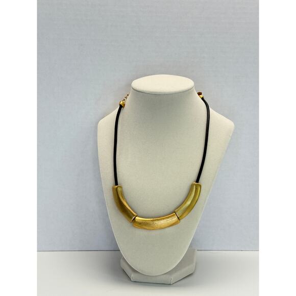 Chicos necklace - goldtone and black strap. - Picture 1 of 5